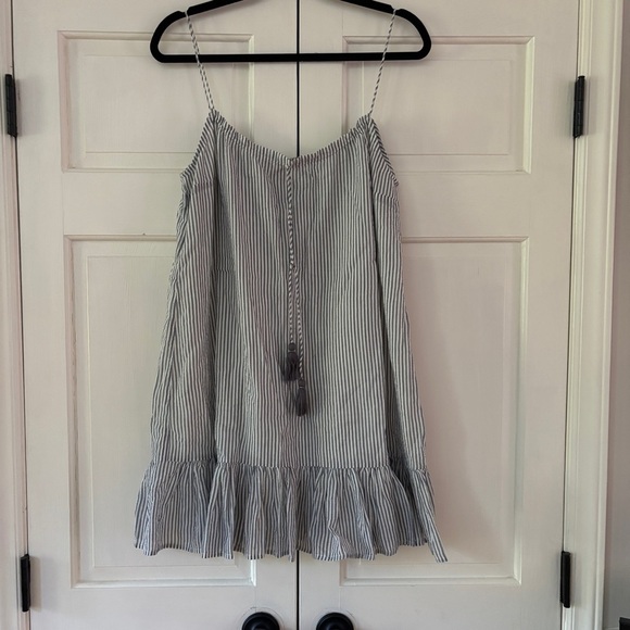 Sezane Naxos Sundress Mini Dress Blue White Striped Tassel Tie Adjustable Size 4 - Picture 3 of 12